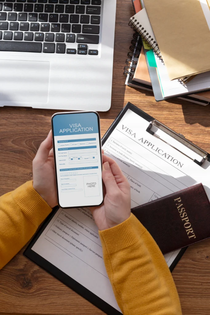 a person holding a phone applying for a visa