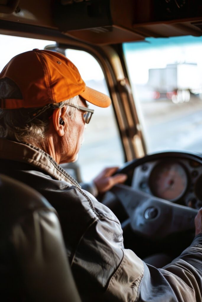 a man sitting in the truck and following the road